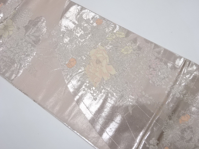 源氏車に花模様織り出しリバーシブル全通袋帯